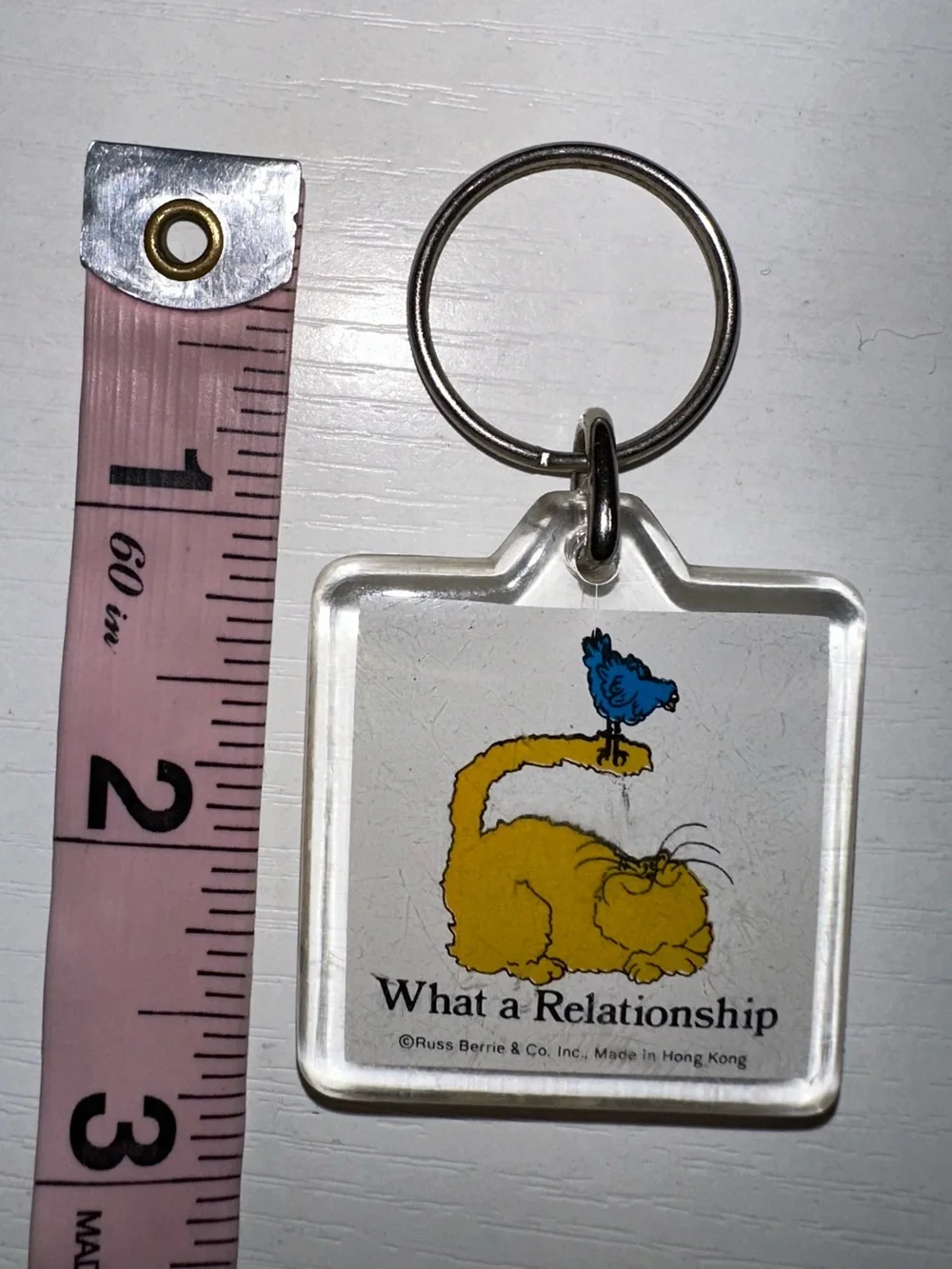 Vtg “What a Relationship” Cat & Bird Keychain